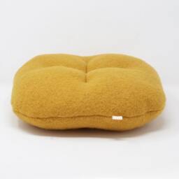 Minimalist Square Cushion Quilted in Recycled Boiled Wool Mustard Yellow, Handmade France, 30x30cm, Polyester Fiber Filling - thumbnail 2