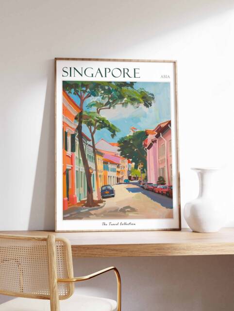 Singapore Travel Poster Colorful City Street Art Print - image 1