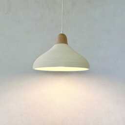 Handmade Ceramic Pendant Light Carved Texture, Wood Cap - thumbnail 2