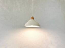 Handmade Ceramic Pendant Light Carved Texture, Wood Cap - thumbnail 1