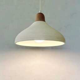 Handmade Ceramic Pendant Light Carved Texture, Wood Cap - thumbnail 3