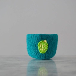 Felted Wool Bowl - Teal Ring Dish, Cactus Embroidered Air Plant Planter - thumbnail 2