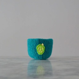 Felted Wool Bowl - Teal Ring Dish, Cactus Embroidered Air Plant Planter - thumbnail 3