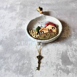 Ceramic Wall Decor For The Kitchen Or Living Room, Whimsical Pomegranate Wall Hanging, Fertility Blessing, Prosperity Blessing Home - thumbnail 2
