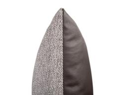 Textured Herringbone & Leather Pillow - thumbnail 1