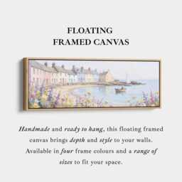 Pastel Seaside Village Horizontal Wall Art With Boats & Wildflowers For Coastal Interiors - thumbnail 3