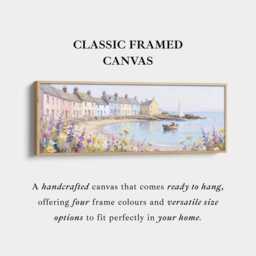 Pastel Seaside Village Horizontal Wall Art With Boats & Wildflowers For Coastal Interiors - thumbnail 2