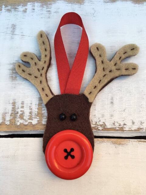 Reindeer Christmas Decoration, Traditional Stitched Felt Tree Ornament - image 1