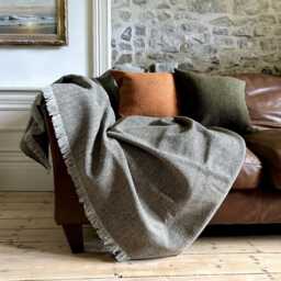 Harris Tweed Lovat Herringbone - Luxury Large Pure Wool Throw Blanket 150x200cm/59x79 - thumbnail 1