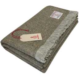 Harris Tweed Lovat Herringbone - Luxury Large Pure Wool Throw Blanket 150x200cm/59x79 - thumbnail 4