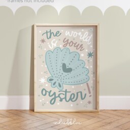 The World Is Your Oyster Print in Blue, Unframed Under The Sea Nursery Print, Boy Decor, Quote Ocean - thumbnail 2