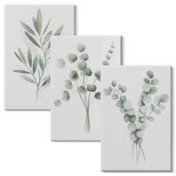 Canvas Wall Art Set Of 3 - Plant Patterns in Shades Green & Gray, Print, Plants Flowers Hanging Piece - thumbnail 1