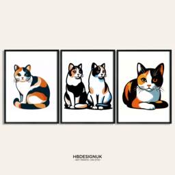 Calico Cat Print Set - Of 3 Posters - Scandi Style Pet Present Picture Wall Art Home Decor Gift For Lover Birthday - thumbnail 1