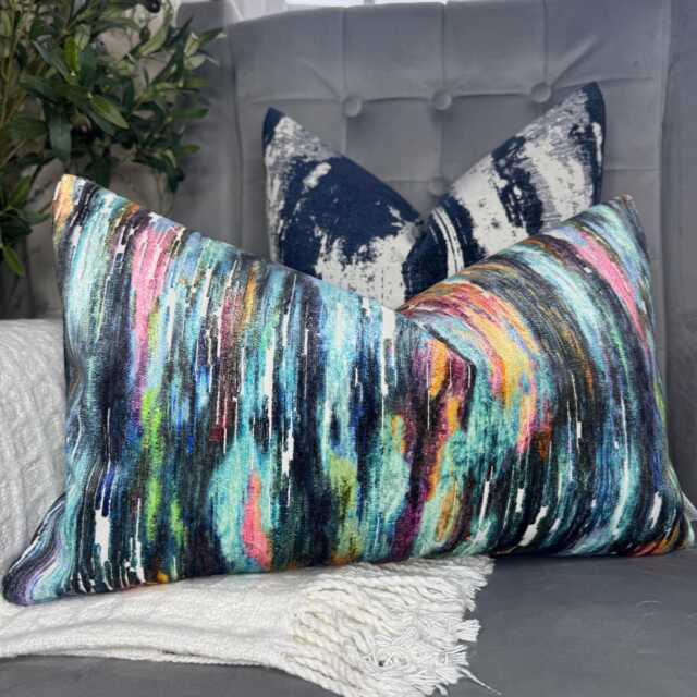 Multicoloured Velvet Lumbar Cushion Cover Clarke & Umbra Abstract Design Rectangle Size 12 X 20 - image 1