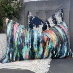 Multicoloured Velvet Lumbar Cushion Cover Clarke & Umbra Abstract Design Rectangle Size 12 X 20 - thumbnail 1