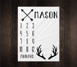 Baby Milestone Blanket Month Growth Tracker Fleece Shower Deer Newborn Gift Minky Boy Rustic Nursery - thumbnail 1