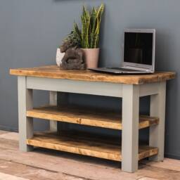 Attenborough Television Table - Rustic Tv Unit Reclaimed Television Stand Two Shelves Media Handmade Made in The UK - thumbnail 3