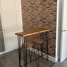 Rustic Console Table Solid Wood - Farmhouse Entryway Bench Handmade Dining Industrial Metal Leg Breakfast Bar - thumbnail 3