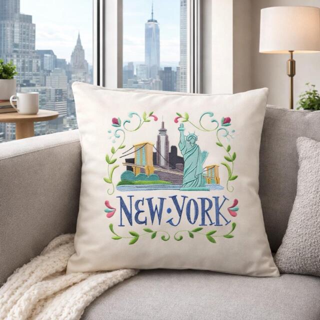 New York Embroidered Throw Pillow - Nyc Decorative Pillow City Travel Home Decor - image 1