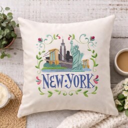 New York Embroidered Throw Pillow - Nyc Decorative Pillow City Travel Home Decor - thumbnail 3