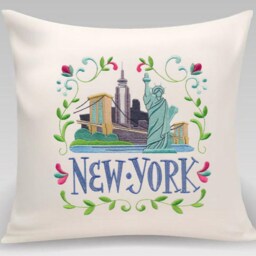 New York Embroidered Throw Pillow - Nyc Decorative Pillow City Travel Home Decor - thumbnail 2