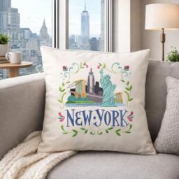 New York Embroidered Throw Pillow - Nyc Decorative Pillow City Travel Home Decor - thumbnail 1