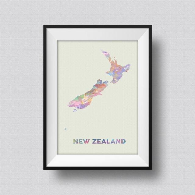 New Zealand Watercolor Map Art Print Ink Splash Poster Canvas