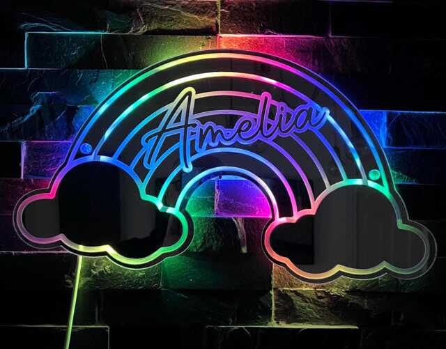 Personalised Rainbow Mirrored Acrylic Led Light/ Playroom Sign/ Bedroom Sign - image 1