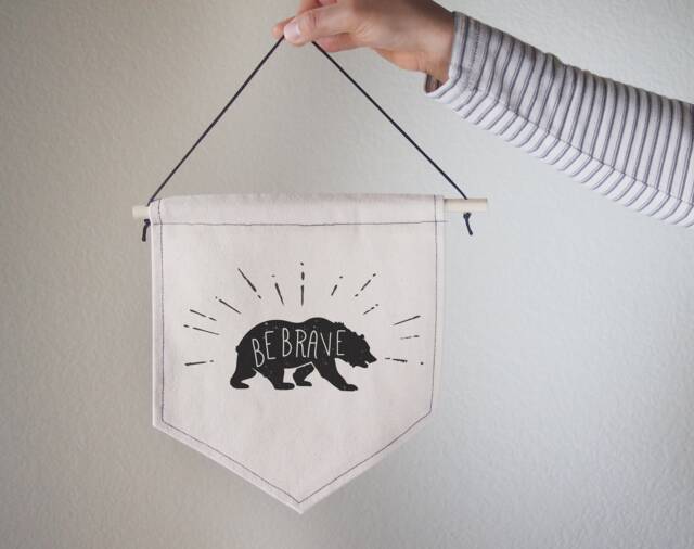 Hanging Canvas Wall Banner-Be Brave Ii, Bear, Canvas, Wall Art, Home Decor, Office Decor - image 1