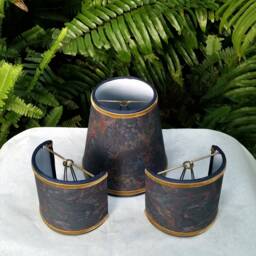 Set Of Three Marbled Paper Lampshades Navy Gold - thumbnail 2
