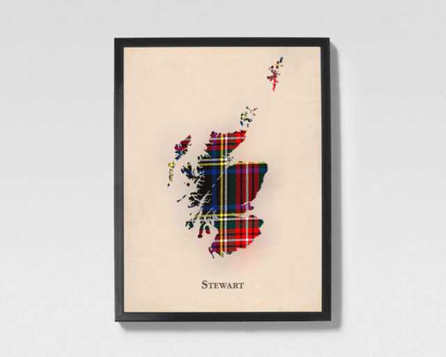 Clan Stewart Black Scottish Tartan Map - Of Scotland Family Wall Decor, Ready To Hang - image 1