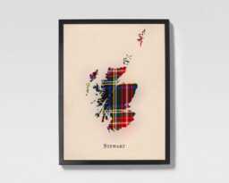 Clan Stewart Black Scottish Tartan Map - Of Scotland Family Wall Decor, Ready To Hang - thumbnail 1
