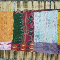 "Handmade Silk Patchwork Kantha Quilt Indian Bedspread Blanket - 90""x108" - thumbnail 2