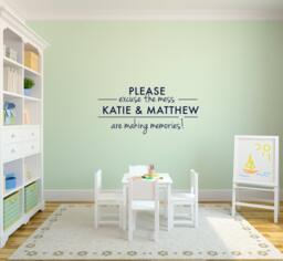 Excuse The Mess Personalized Custom Kids Room Typography Quote - Wall Decal Vinyl Art Stickers - thumbnail 1