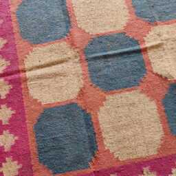 Wool Jute Kilim Rug - Pink Border Geometric - thumbnail 3