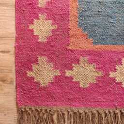 Wool Jute Kilim Rug - Pink Border Geometric - thumbnail 2