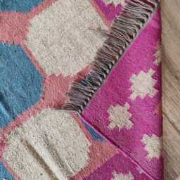 Wool Jute Kilim Rug - Pink Border Geometric - thumbnail 4