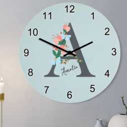 Custom Floral Initial Wall Clock, Personalised Girls Bedroom Kids Name & Nursery Decor Gifts For - thumbnail 3