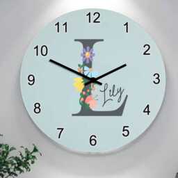 Custom Floral Initial Wall Clock, Personalised Girls Bedroom Kids Name & Nursery Decor Gifts For - thumbnail 2