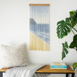 Hand Dyed Beach Tapestry, Modern Wall Hanging, Dip Dye Fiber Art - thumbnail 2