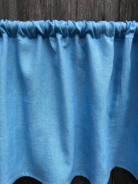Light Blue Linen Curtain Panel Stone Wash Window Drape - image 1