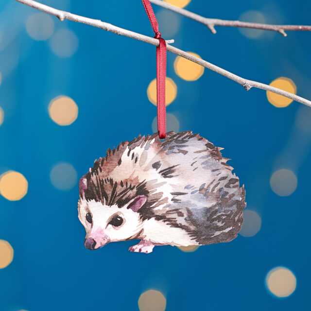 Hedgehog Christmas Tree Decoration, Birch Plywood Ornament, Animal Lover Gift, Festive Watercolour Art, Traditional Keepsake - image 1
