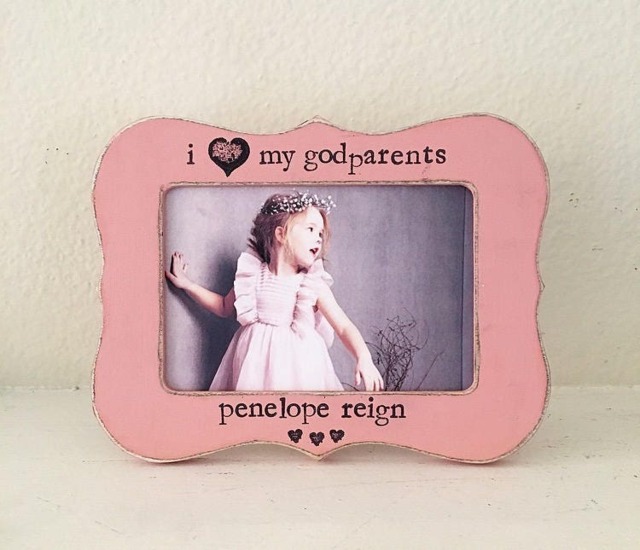 Personalized Godparents Picture Frame Hand Stamped, Vintage Style - image 1