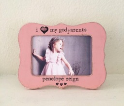 Personalized Godparents Picture Frame Hand Stamped, Vintage Style - thumbnail 1