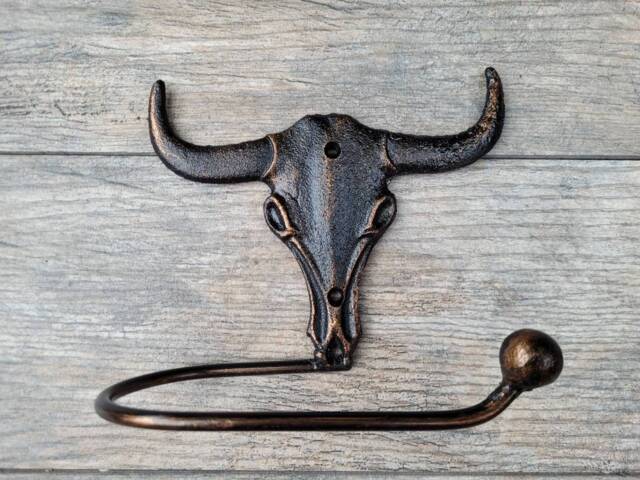 Longhorn Bathroom Toilet Paper Holder, Pick Your Color, Western Tp Tissue Texas Ranch Cabin Rustic Bath Fixture, Ut - image 1