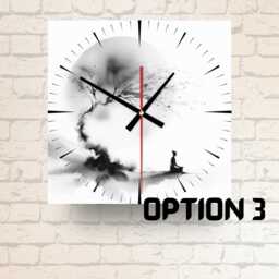 Zen Wall Clock Glass Square, Minimalist Black White Meditation Decor, Japandi Home - thumbnail 3