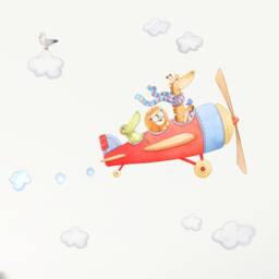 Fabric Wall Decal, Safari Airplane Nursery, Toddler Watercolour Room Decor, Animal Stickers - thumbnail 1
