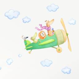 Fabric Wall Decal, Safari Airplane Nursery, Toddler Watercolour Room Decor, Animal Stickers - thumbnail 2