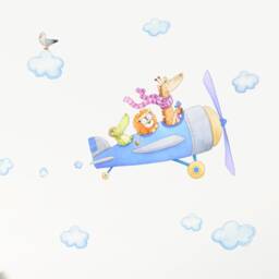 Fabric Wall Decal, Safari Airplane Nursery, Toddler Watercolour Room Decor, Animal Stickers - thumbnail 3