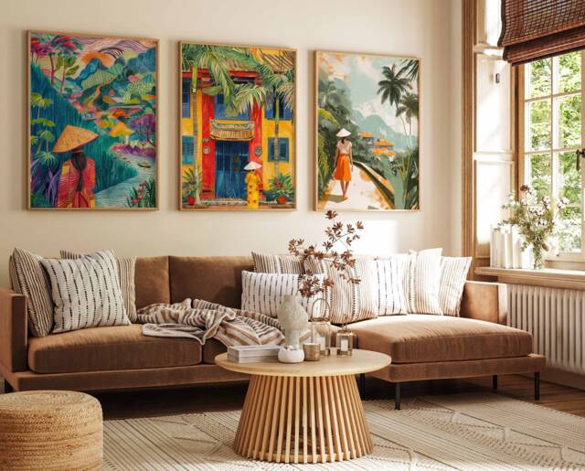 Set Of 3 Vietnam Posters, Floral Prints, D??cor, Vietnamese Travel Art, Asian Poster, Oriental Wall Decor - image 1